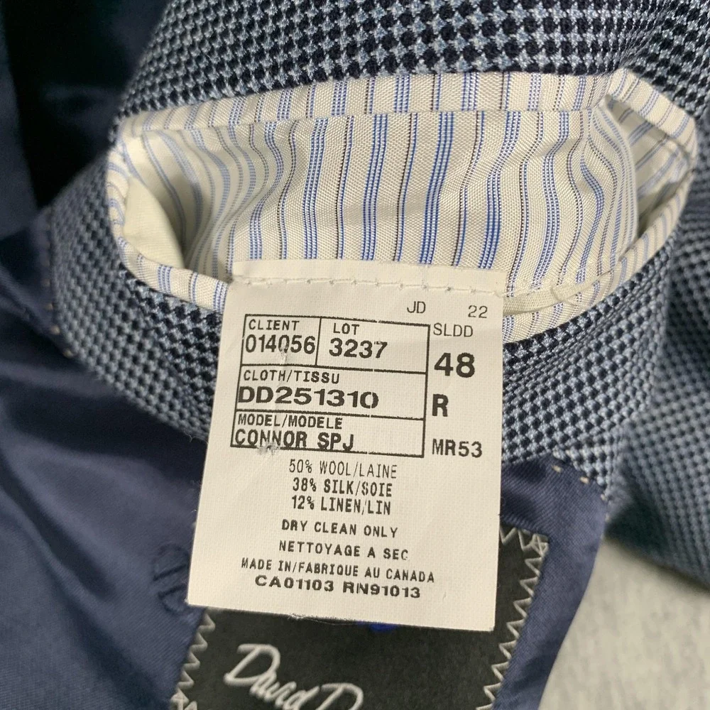 David Donahue Blazer Mens 48R Blue Check Wool Silk Linen Sport Coat Connor‎ SPJ